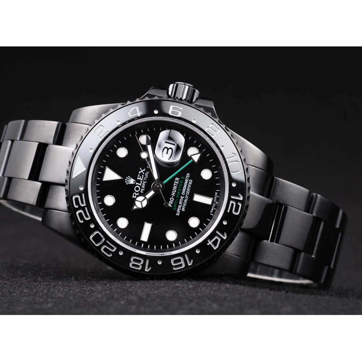 Aaa replica watch Pro-Hunter Swiss Dial Rolex Black Steel II GMT Black Master Strap 0608